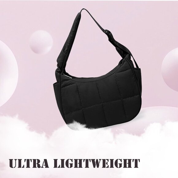 Puffer Crescent Shoulder Bag Women Nylon Quilted Small Crossbody Travel Purse - Picture 7 of 7